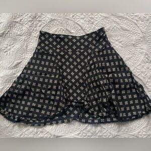 Free People New York  Frayed  Hem Asymmetric Mini  Skirt-Black Print-Size 4